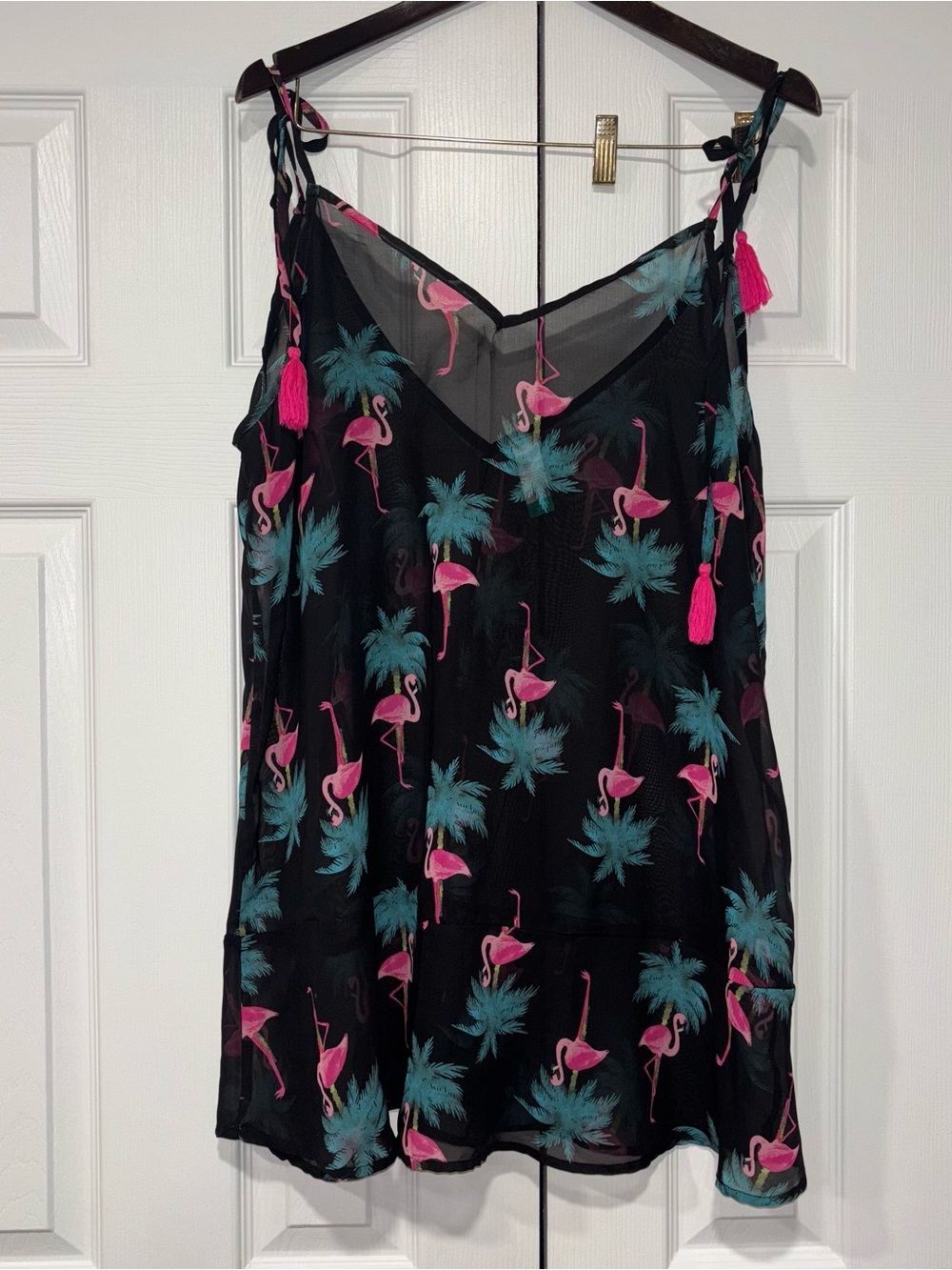 No Boundaries black swim cover-up dress vibrant pink flamingo Palm Tree Size 1X